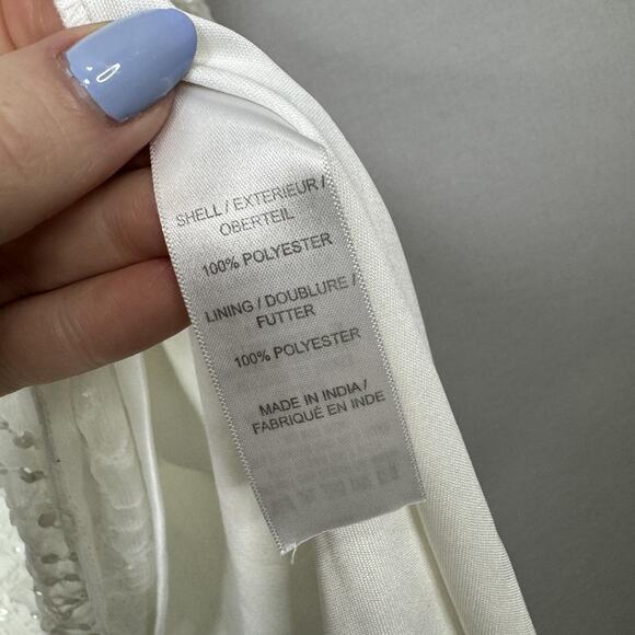 Adrianna Papell Dress Womens 16 Ivory Sequin Maxi Gown Wedding Bridal Formal - Picture 15 of 16